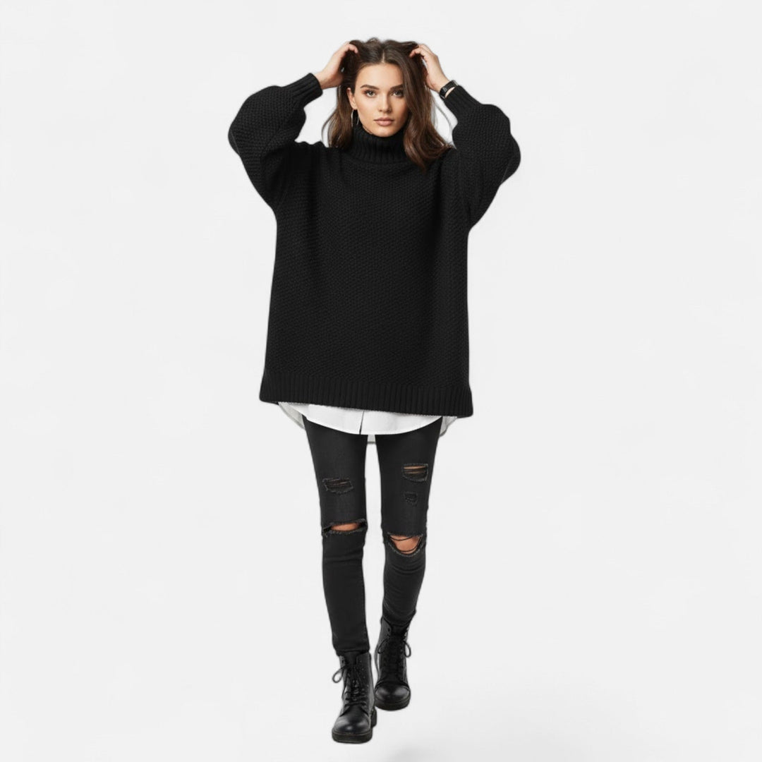 Valmonti | Dam Plus-Storlek Mock-Neck Tröja – Löst Stickad Tröja