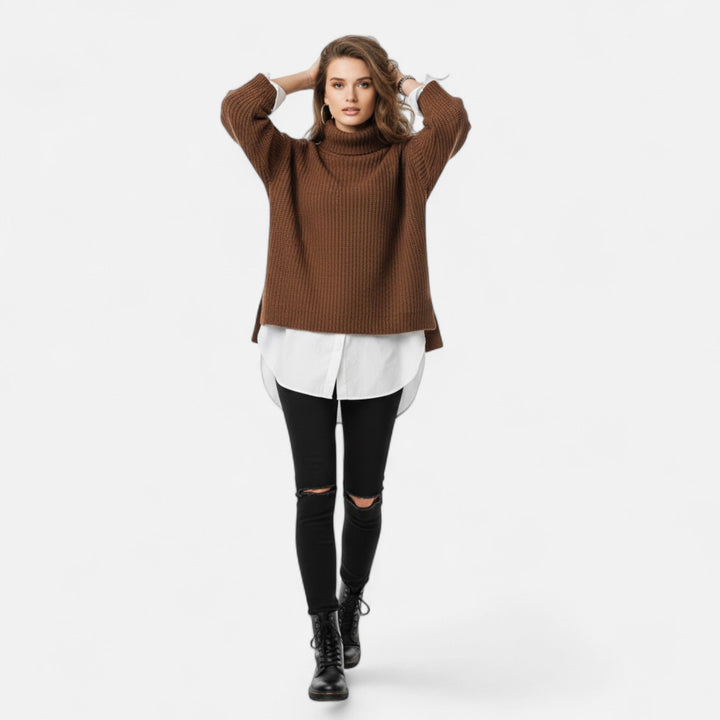 Valmonti | Dam Plus-Storlek Mock-Neck Tröja – Löst Stickad Tröja