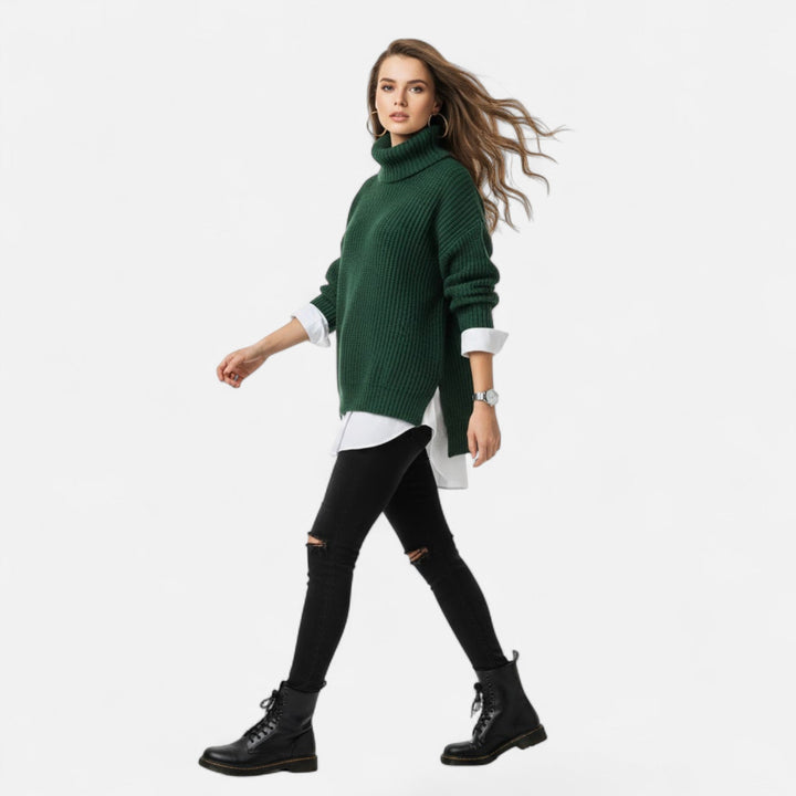 Valmonti | Dam Plus-Storlek Mock-Neck Tröja – Löst Stickad Tröja