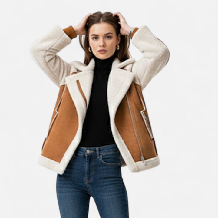 Valmonti | Damkort mocka lamm-velvet moto jacka