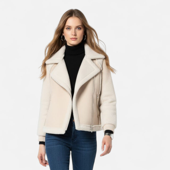 Valmonti | Damkort mocka lamm-velvet moto jacka
