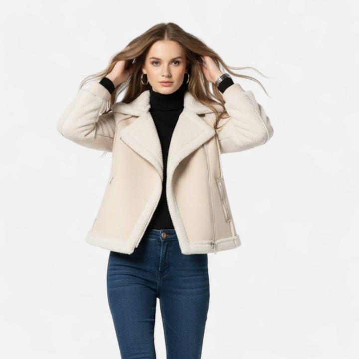 Valmonti | Damkort mocka lamm-velvet moto jacka