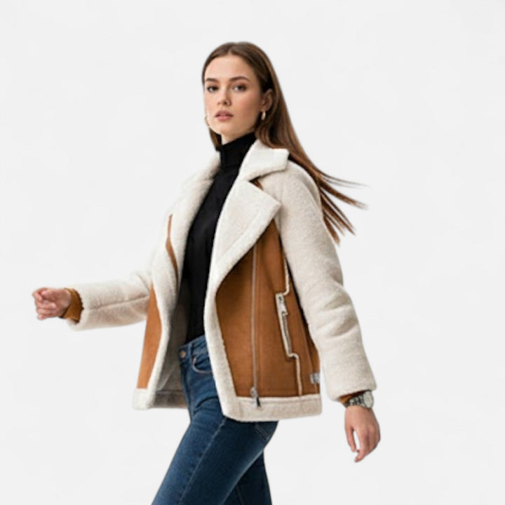 Valmonti | Damkort mocka lamm-velvet moto jacka