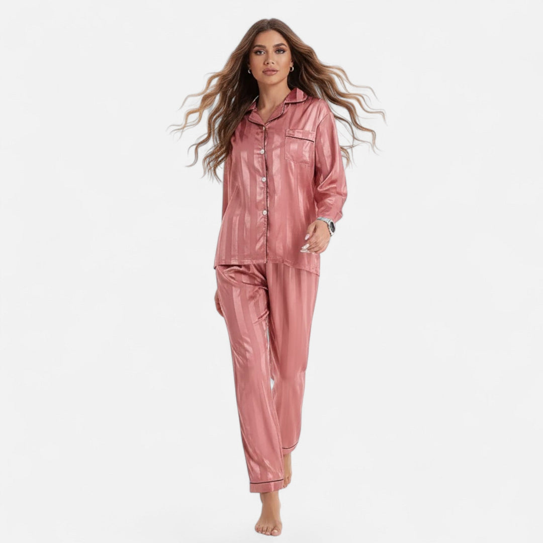 Valmonti | Kvinnors Silk-Touch Bold-Stripe Långärmad Lounge Set