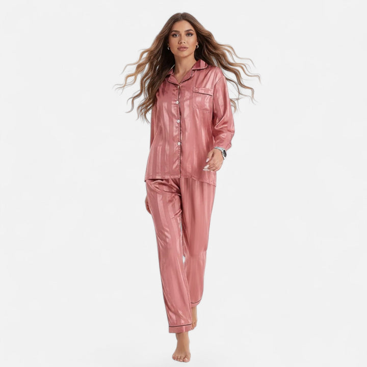 Valmonti | Kvinnors Silk-Touch Bold-Stripe Långärmad Lounge Set