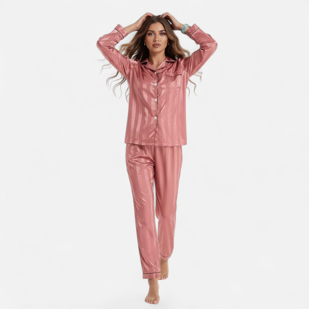 Valmonti | Kvinnors Silk-Touch Bold-Stripe Långärmad Lounge Set