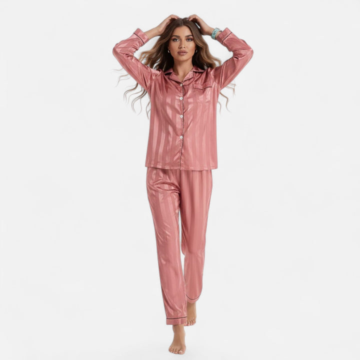 Valmonti | Kvinnors Silk-Touch Bold-Stripe Långärmad Lounge Set