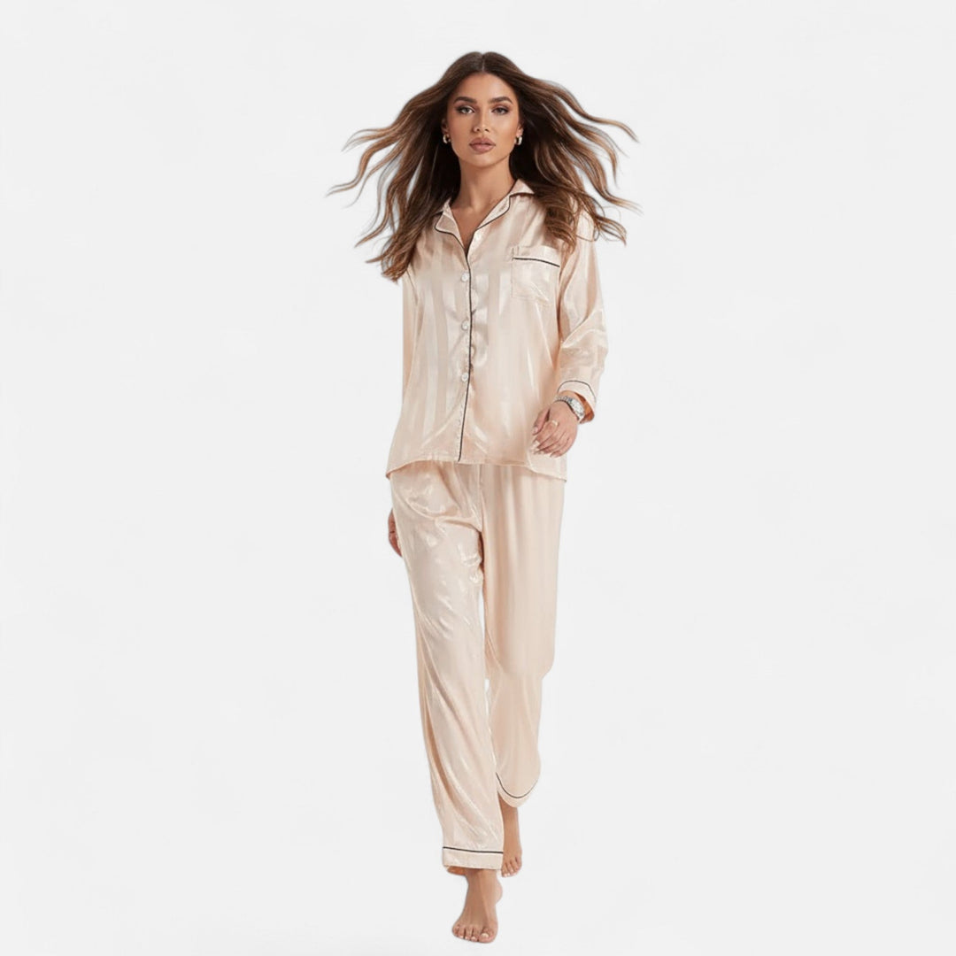 Valmonti | Kvinnors Silk-Touch Bold-Stripe Långärmad Lounge Set