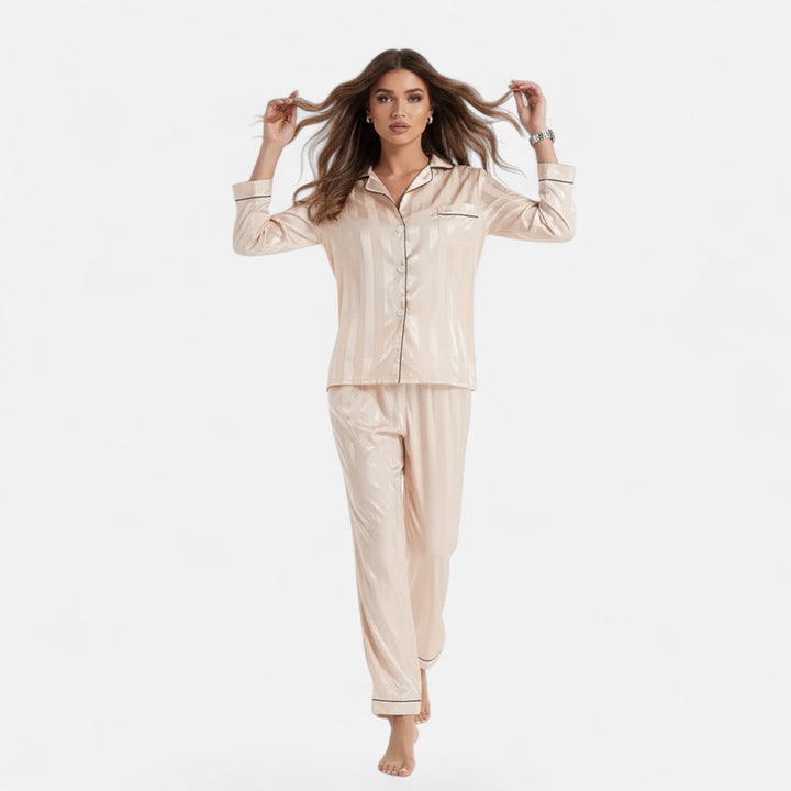 Valmonti | Kvinnors Silk-Touch Bold-Stripe Långärmad Lounge Set