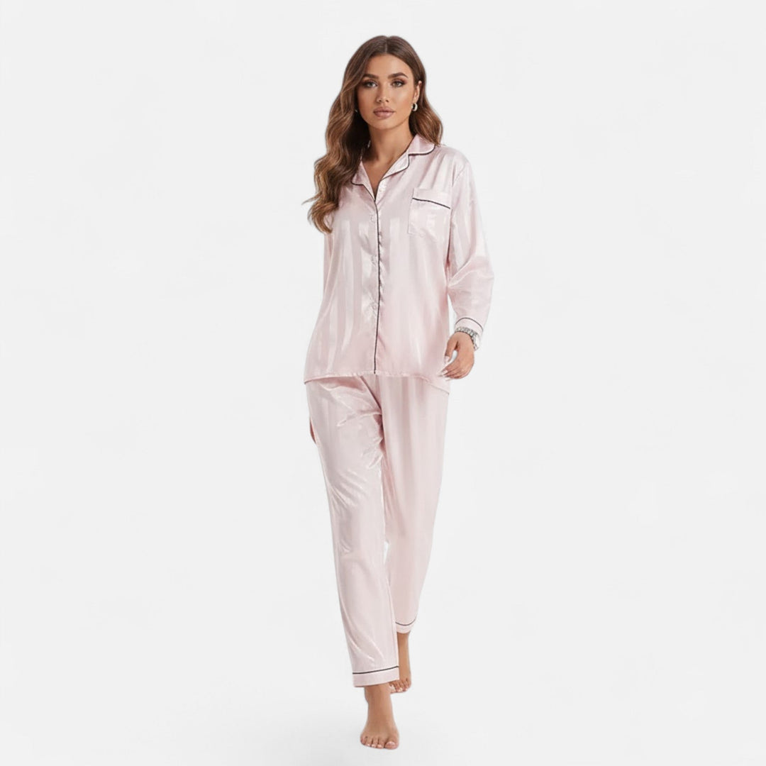 Valmonti | Kvinnors Silk-Touch Bold-Stripe Långärmad Lounge Set