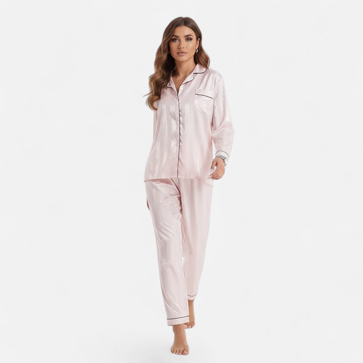 Valmonti | Kvinnors Silk-Touch Bold-Stripe Långärmad Lounge Set