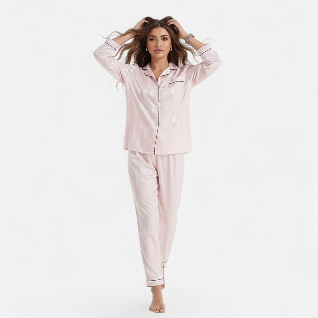 Valmonti | Kvinnors Silk-Touch Bold-Stripe Långärmad Lounge Set