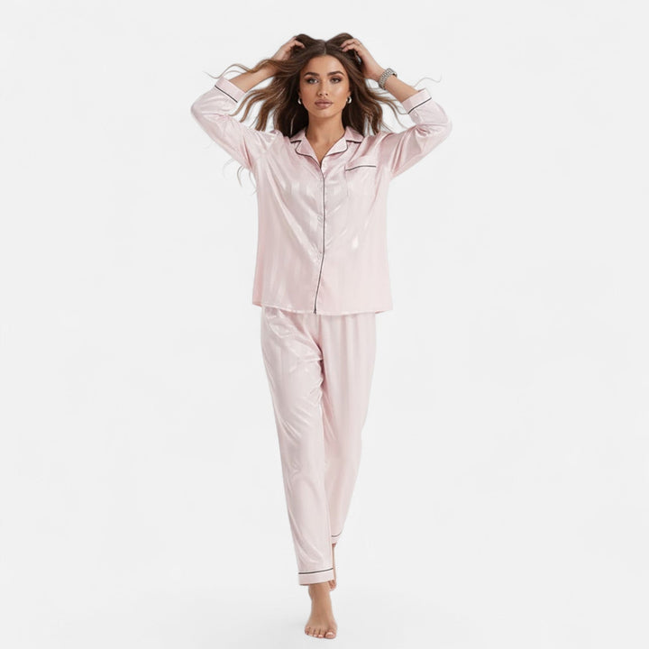 Valmonti | Kvinnors Silk-Touch Bold-Stripe Långärmad Lounge Set