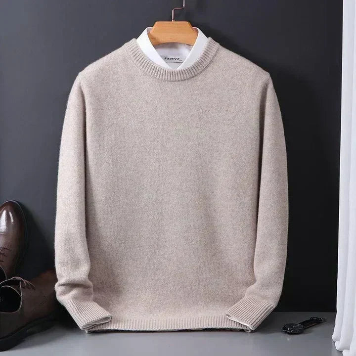 Herrers Cashmere Rundhalsad Tröja – Mjuk Finstickad för Smart Avslappnad Klädsel