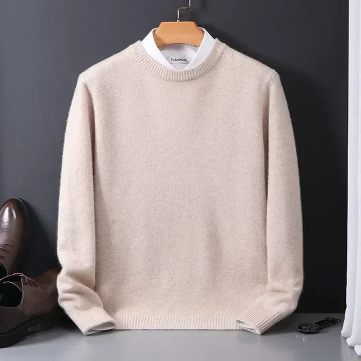 Herrers Cashmere Rundhalsad Tröja – Mjuk Finstickad för Smart Avslappnad Klädsel