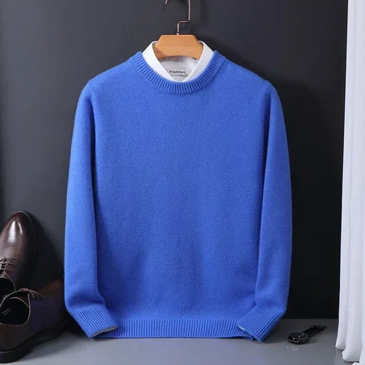 Herrers Cashmere Rundhalsad Tröja – Mjuk Finstickad för Smart Avslappnad Klädsel