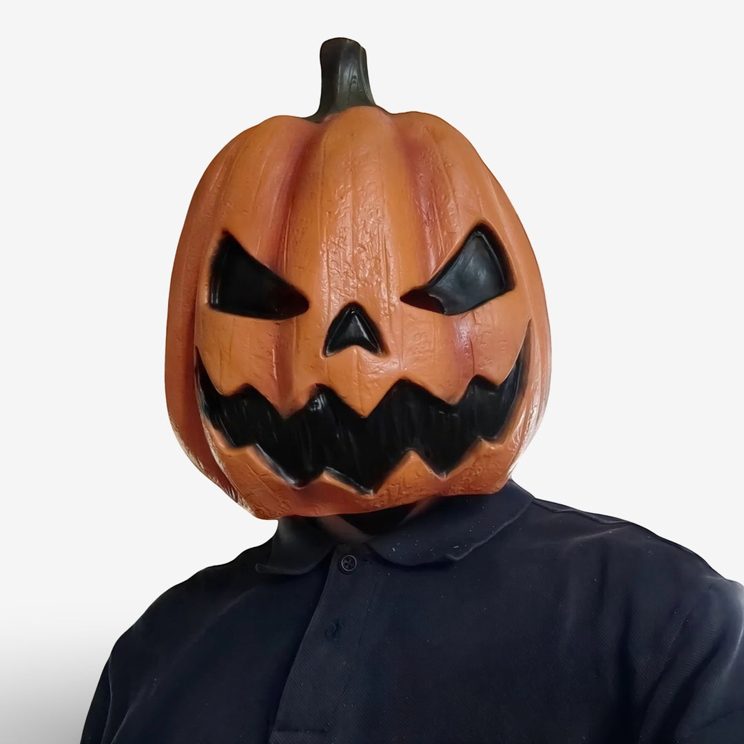 Vuxnas Demon Pumpa Handmålad Huvudmask i Latex för Halloween