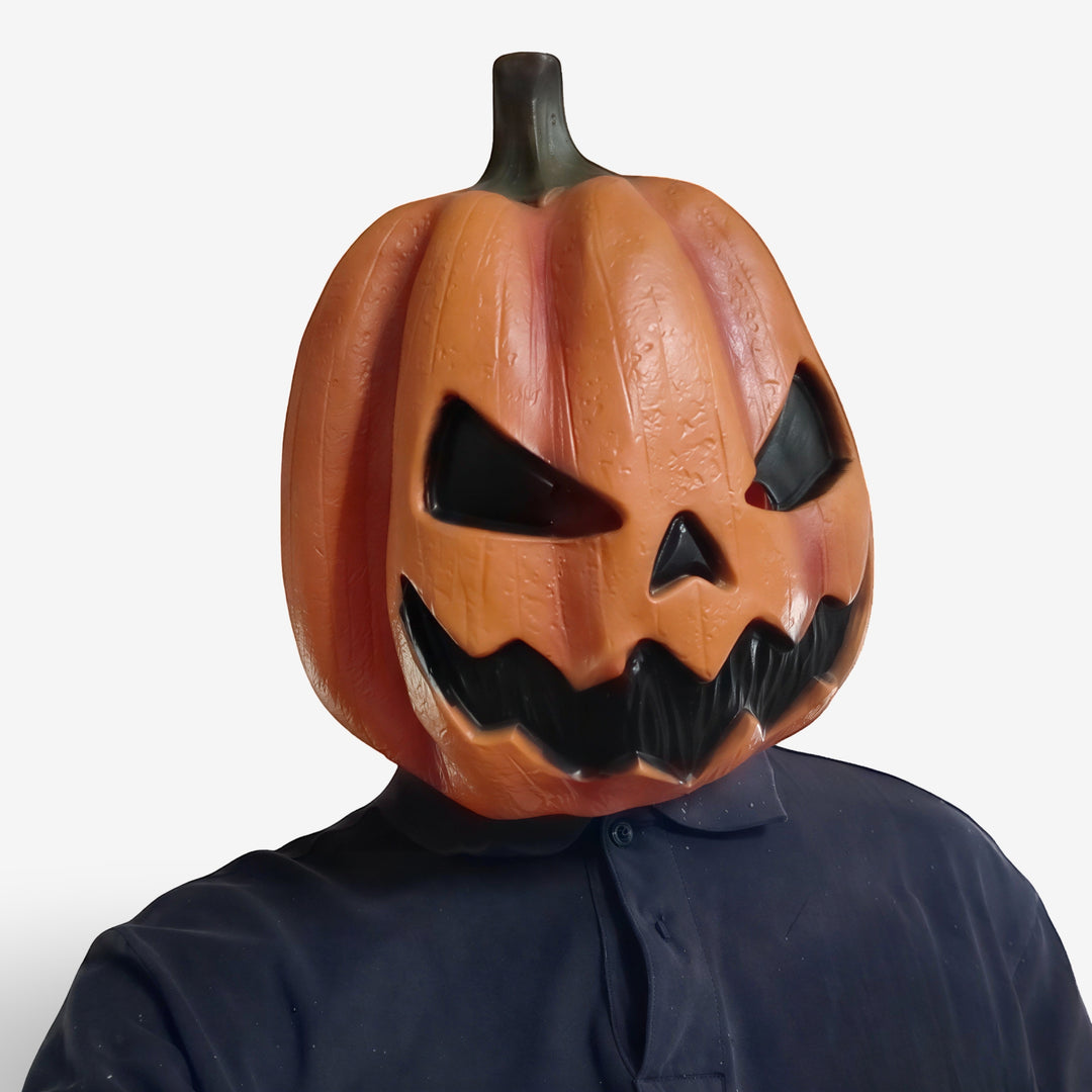 Vuxnas Demon Pumpa Handmålad Huvudmask i Latex för Halloween