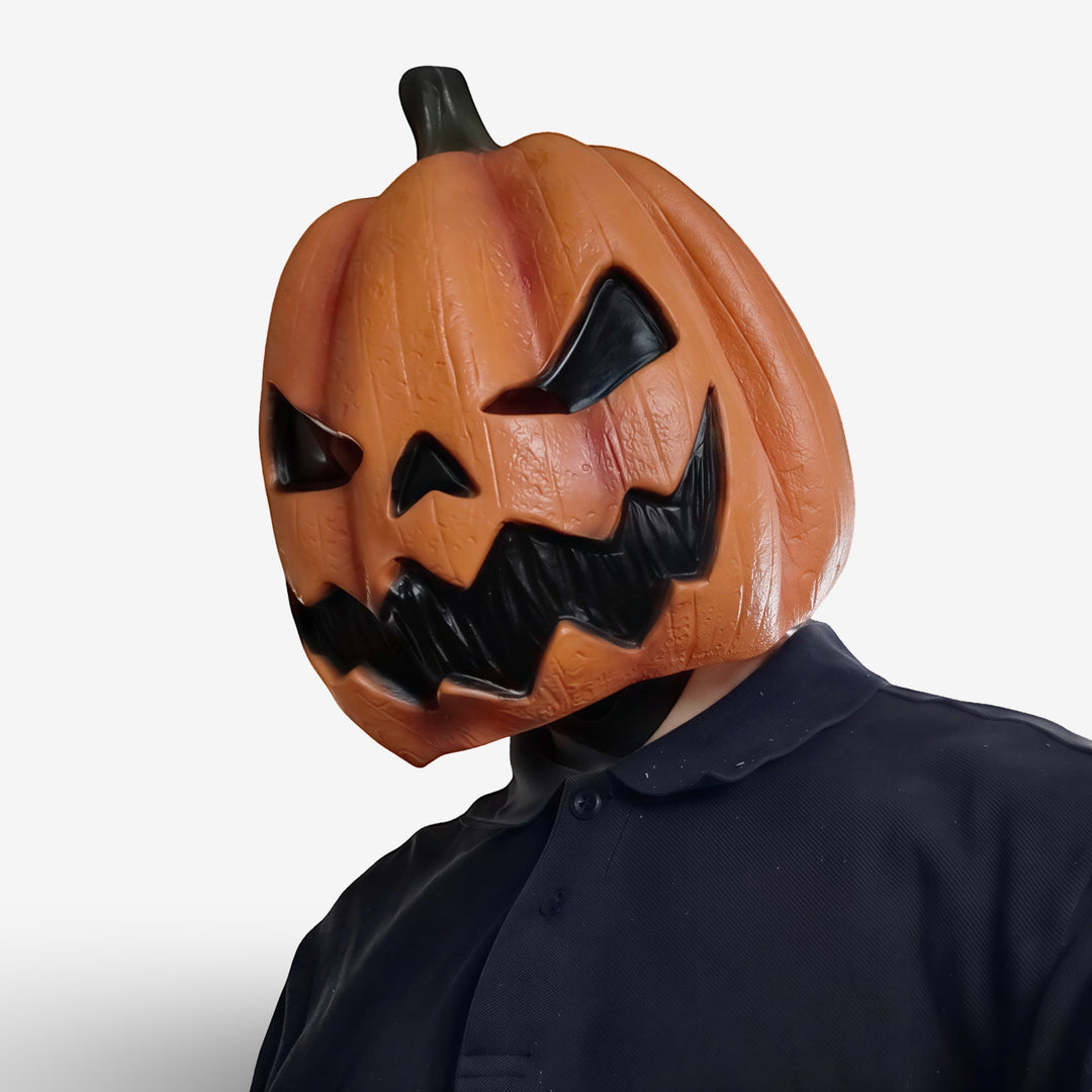 Vuxnas Demon Pumpa Handmålad Huvudmask i Latex för Halloween