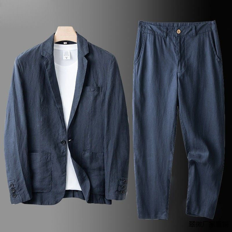 Mäns texturerad tvådelad kostym med blazer och byxor