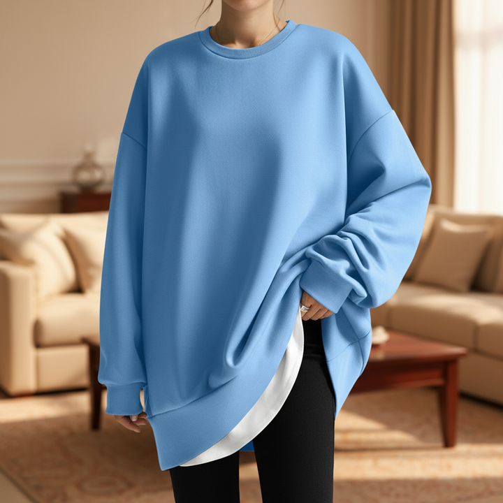 Kvinnors Oversized Crew Neck Sweatshirt med Sänkta Axlar