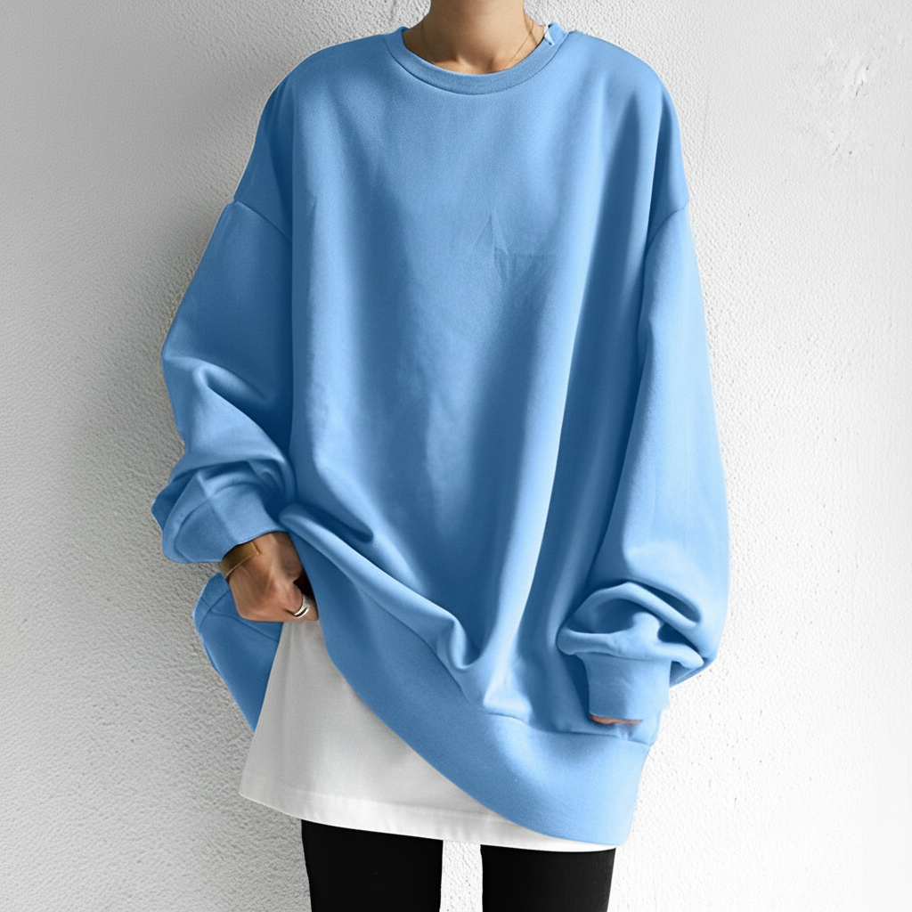 Kvinnors Oversized Crew Neck Sweatshirt med Sänkta Axlar