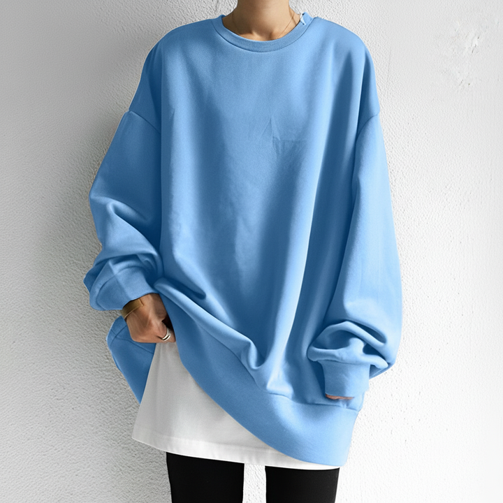 Kvinnors Oversized Crew Neck Sweatshirt med Sänkta Axlar