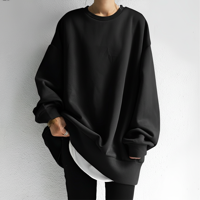 Kvinnors Oversized Crew Neck Sweatshirt med Sänkta Axlar