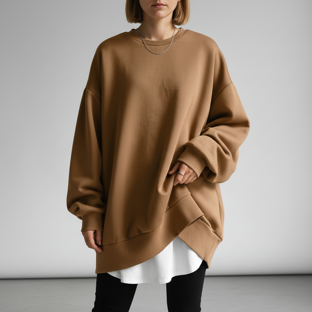 Kvinnors Oversized Crew Neck Sweatshirt med Sänkta Axlar