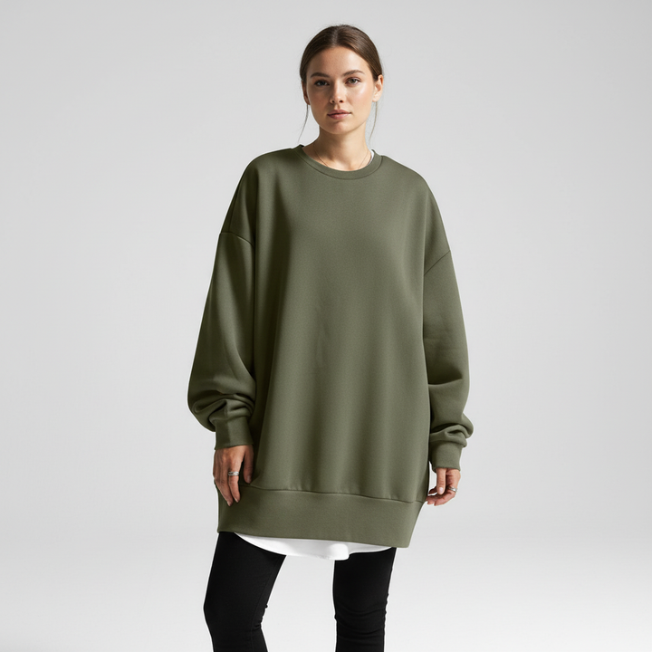 Kvinnors Oversized Crew Neck Sweatshirt med Sänkta Axlar