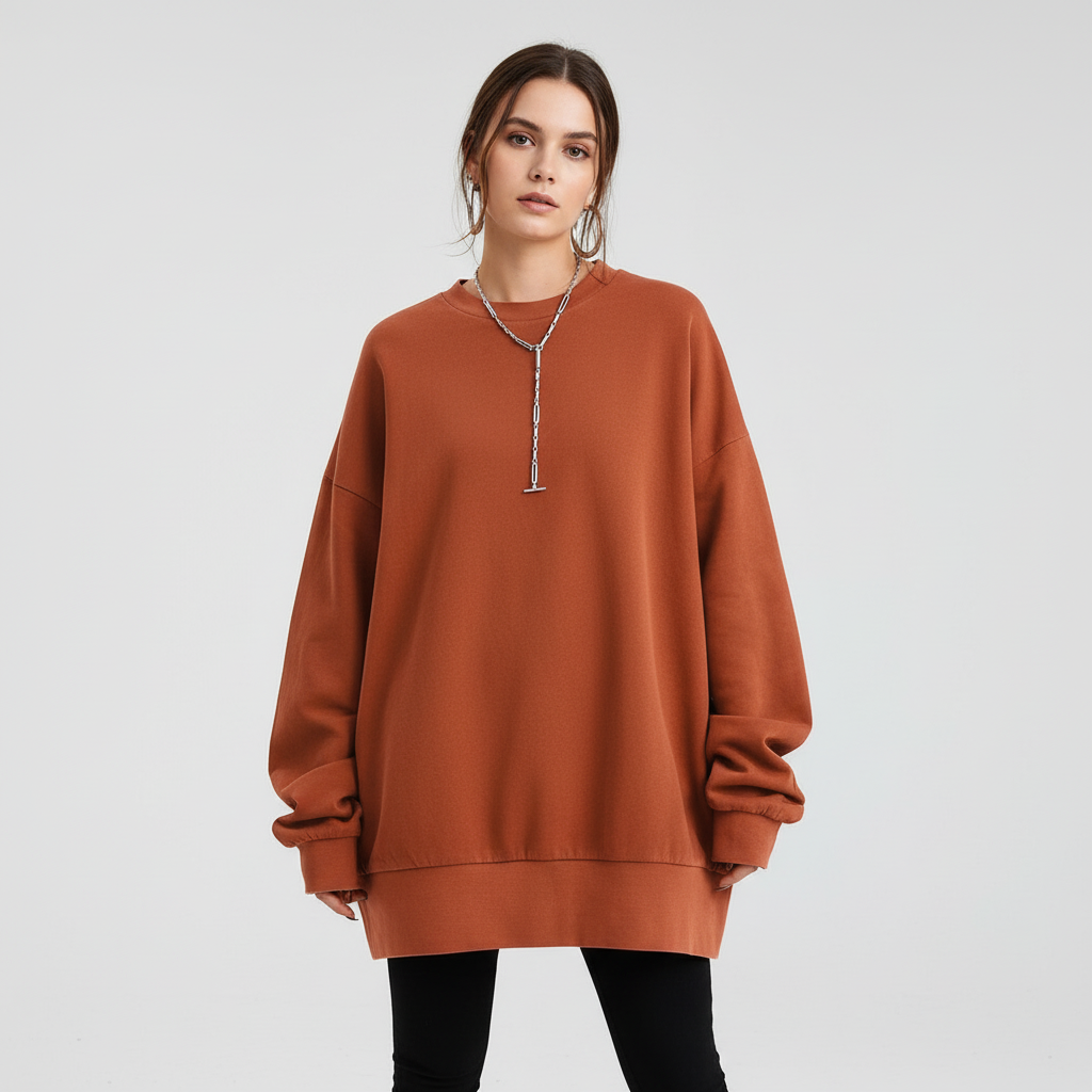 Kvinnors Oversized Crew Neck Sweatshirt med Sänkta Axlar