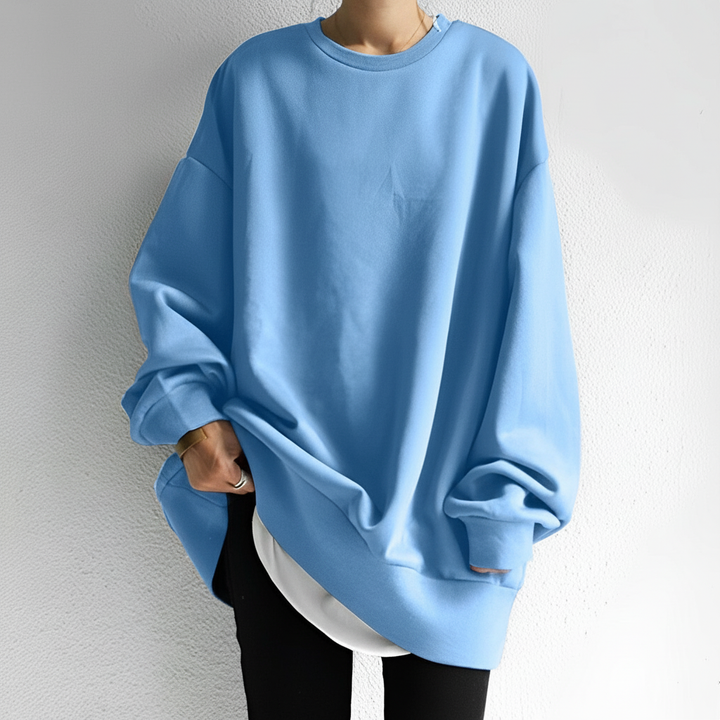 Kvinnors Oversized Crew Neck Sweatshirt med Sänkta Axlar
