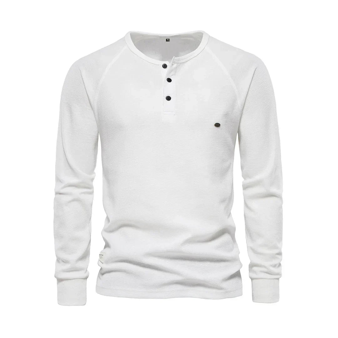 Herrars Henley Skjorta Lång Ärmar Knapp Hals Casual Topp