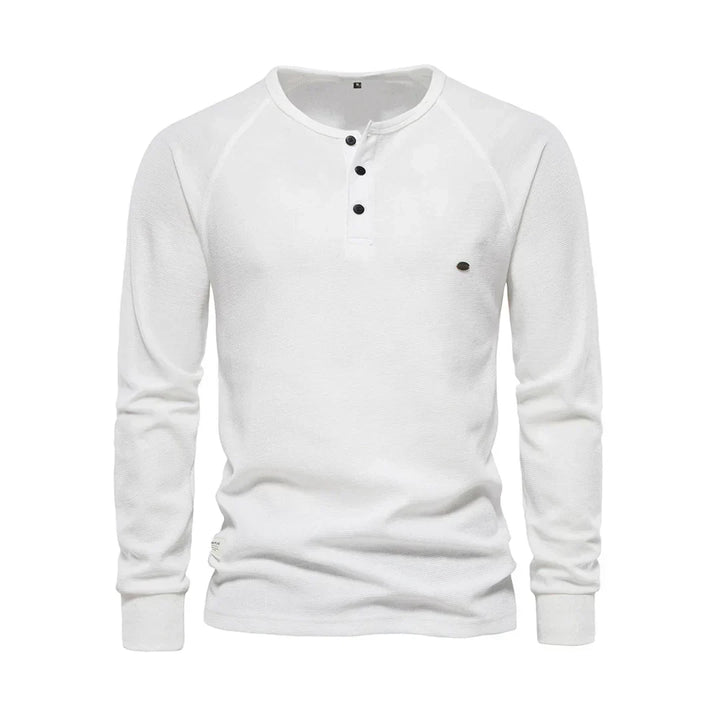 Herrars Henley Skjorta Lång Ärmar Knapp Hals Casual Topp