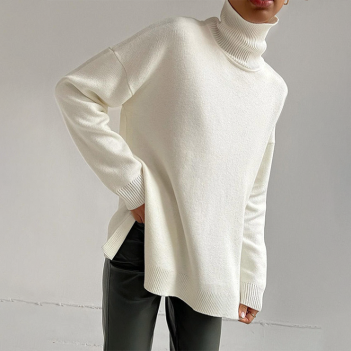 Kvinnors Turtleneck Tröja Avslappnad Passform Sidospalt Stickad Topp