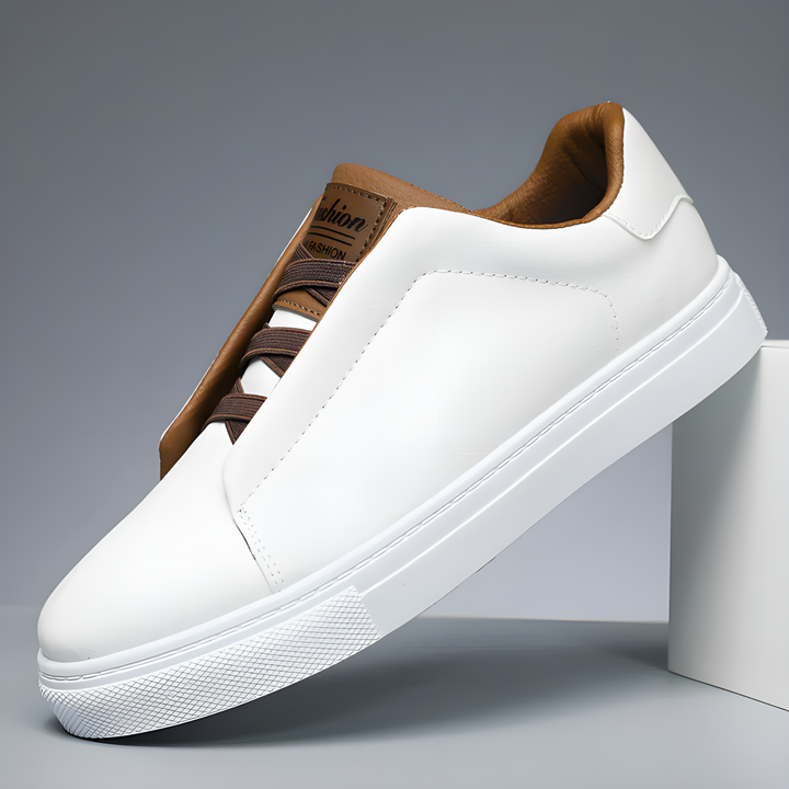 Herrens Släta Läder Elastiska Snörning Tjock Sula Sneakers