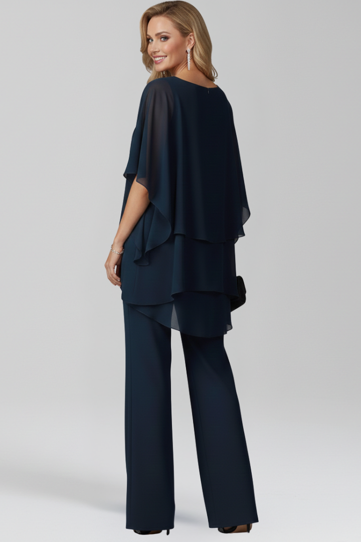 Kvinnors Eleganta Tillställnings Jumpsuit – Vid Benstil med Lagerdetalj för Kalla Axlar