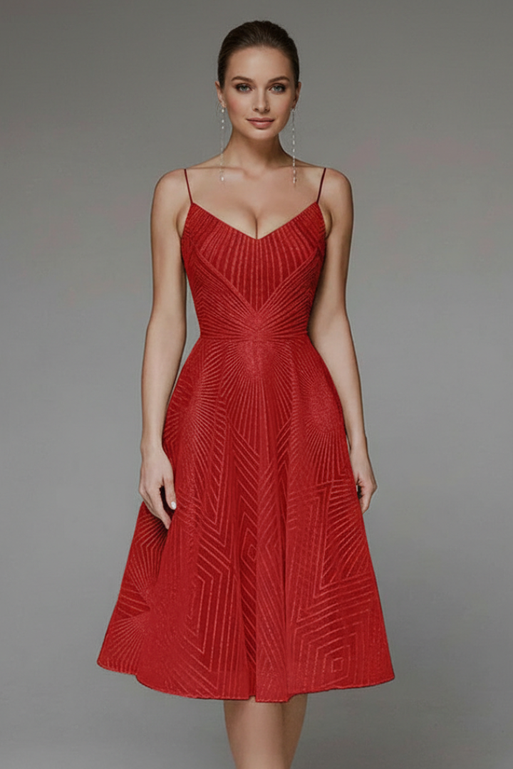 Kvinnors Fit and Flare Midi Klänning – Spaghetti Rem Stil för Sommarevenemang