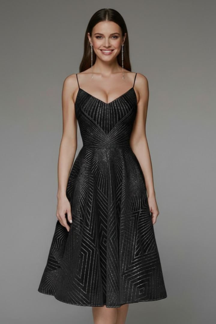 Kvinnors Fit and Flare Midi Klänning – Spaghetti Rem Stil för Sommarevenemang