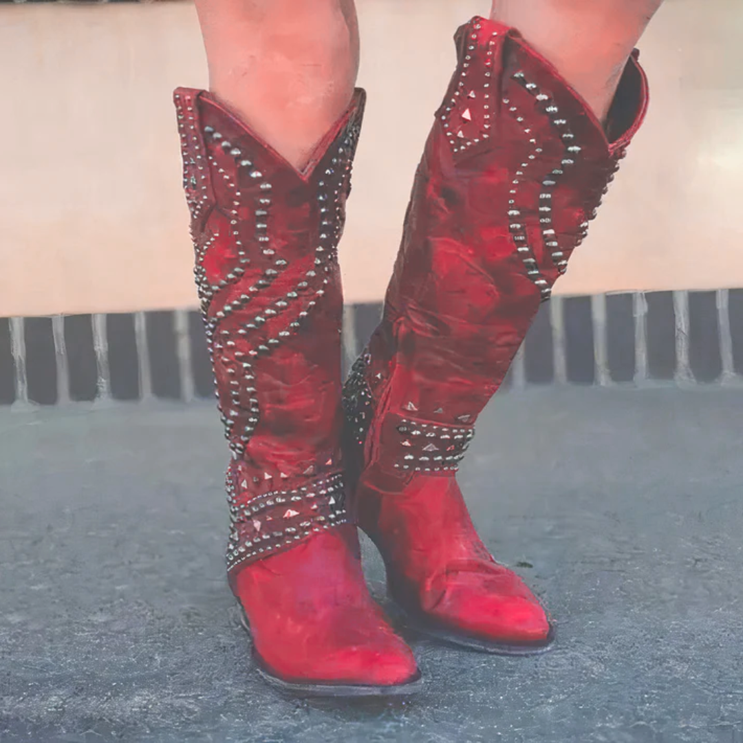 Kvinnors Nitar Western Cowboy Boots – Statement Block Heel Festival Stil