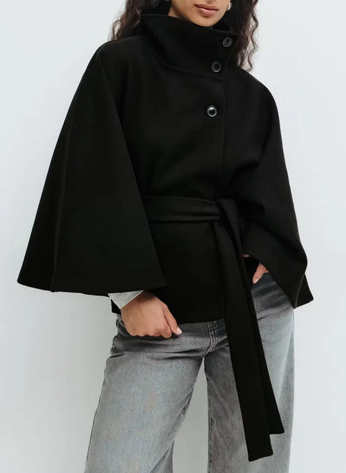 Kvinnors Kapjacka med Bälte – Höghalsad Vårjacka för Smart Avslappnad Lagerbyggande