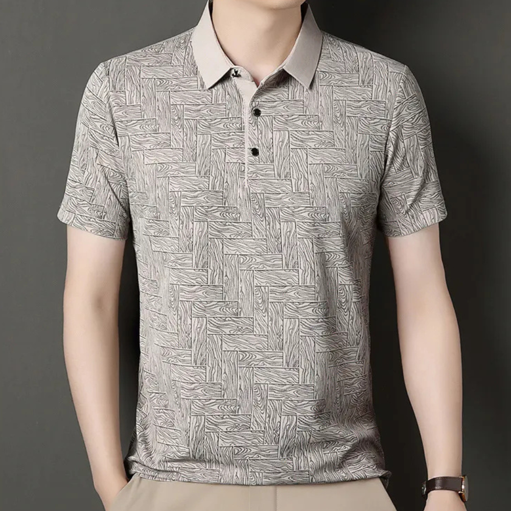 Herr Polo Skjorta Texturerad Stickad Mönster Kort Ärmar Smart Casual