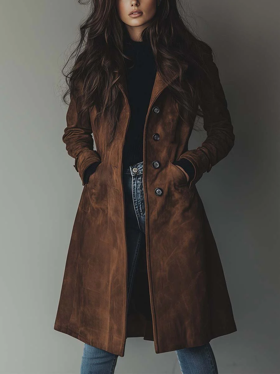 Kvinnors Vintage-inspirerad Lång Trench Coat Skräddarsydd Ytterkläder
