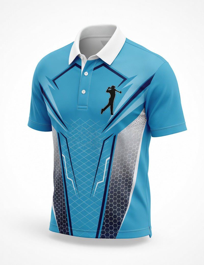 Herrarnas tryckta golfpolo med kontrastkrage