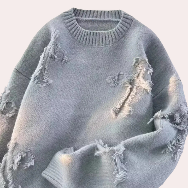 Herrarnas Oversized Tryckt Tröja med Ribbad Rundhals