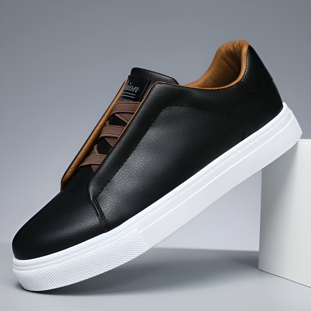 Herrens Släta Läder Elastiska Snörning Tjock Sula Sneakers
