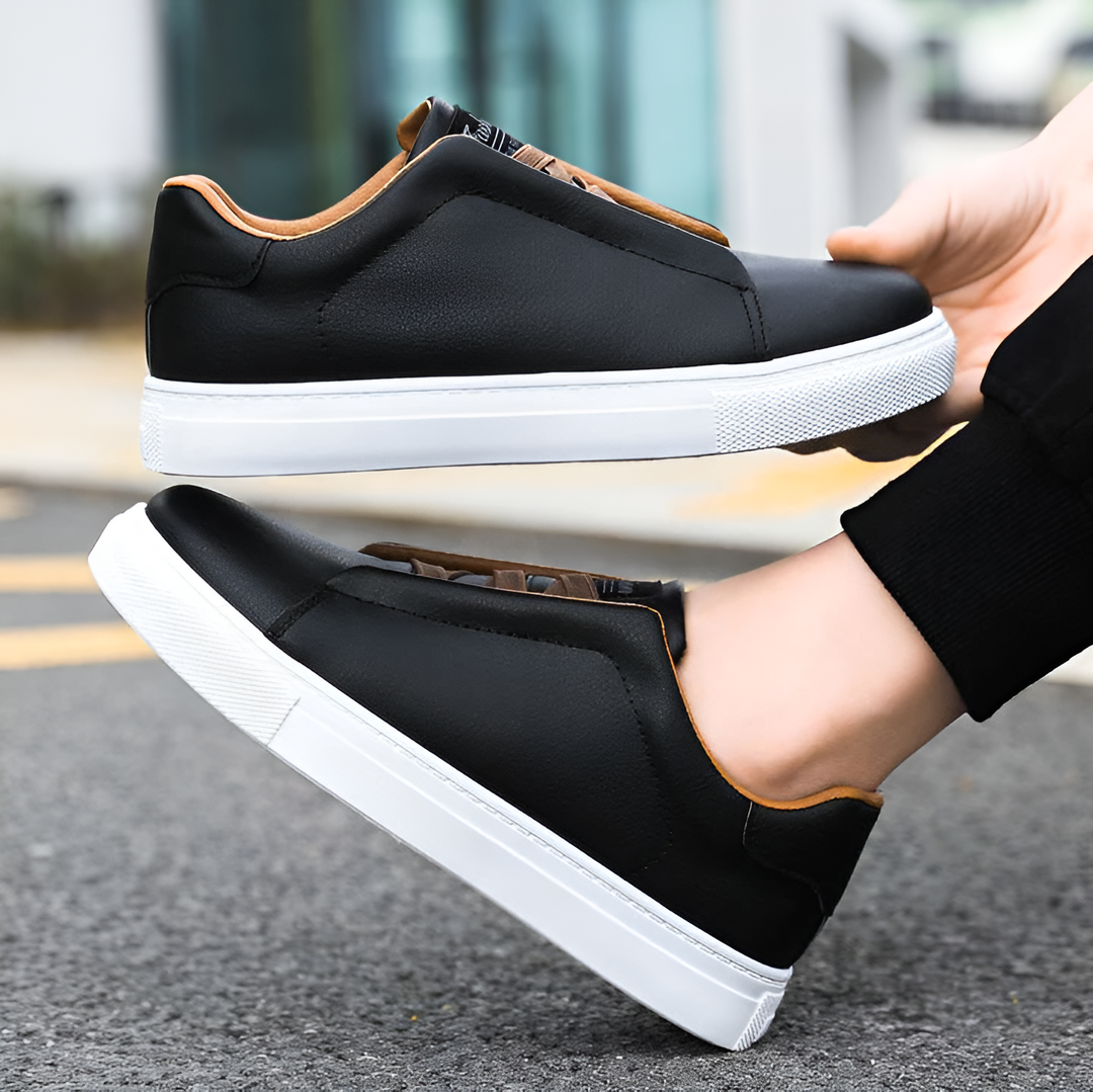Herrens Släta Läder Elastiska Snörning Tjock Sula Sneakers