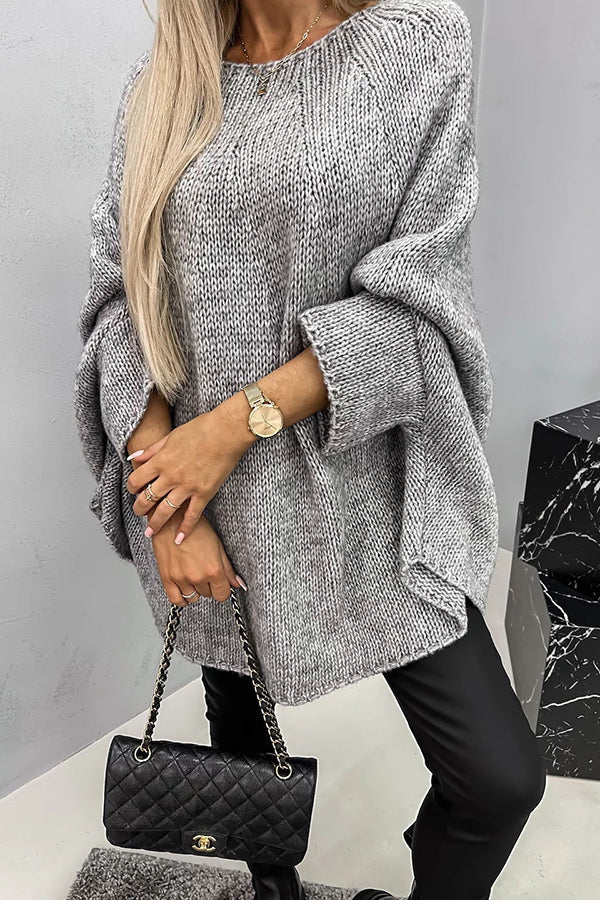 Kvinnors Draperad Stickad Poncho – Avslappnad Rundhalsad Tröja för Smart Casual Lager