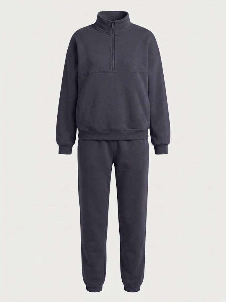 Kvinnors Halvdraget Sweatshirt Set – Avslappnad Jogger Outfit för Resor och Vardagsbruk