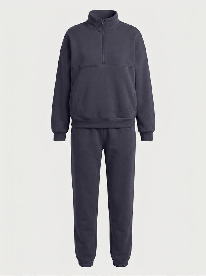 Kvinnors Halvdraget Sweatshirt Set – Avslappnad Jogger Outfit för Resor och Vardagsbruk